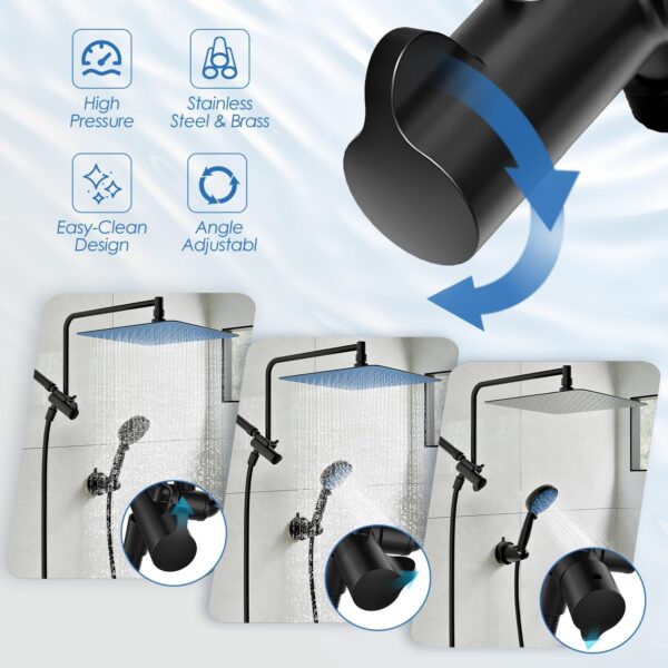 Alesco 10" Shower Heads with Handheld Spray Combo, 12" Extend Shower Arm with 3-Way Diverter Valve, 7-Setting Handheld Spray and High-Pressure Showerhead, Dual Showerheads Set, Matte Black