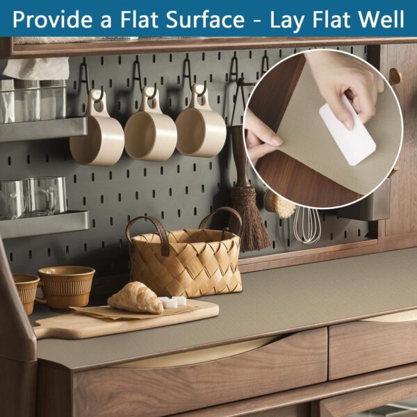 Self Adhesive Shelf Liner, Peel and Stick Drawer Liner Waterproof Contact Decor Liner with Grain Texture for Kitchen Walls Cabinets, Bedroom Classroom, Cover Book (Khaki, 17.5 x 236.2 inches)