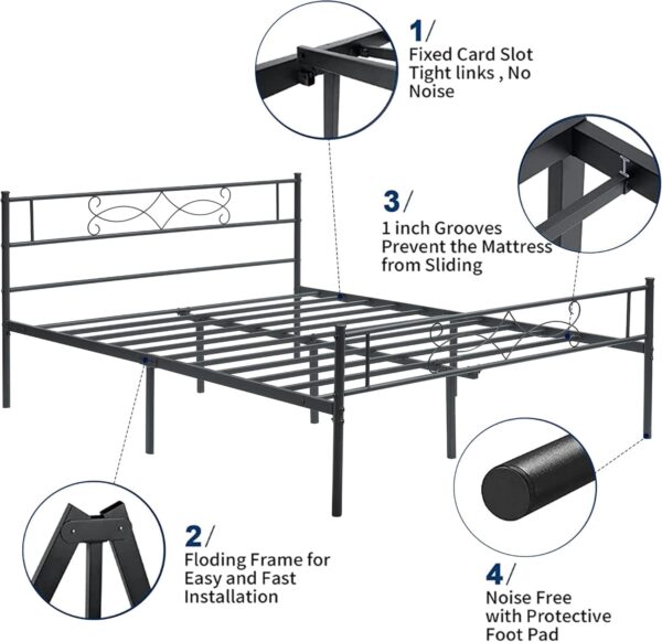 VECELO Queen Size Metal Platform Bed Frame with Headboard/Steel Slat Support/No Box Spring Needed/Easy Assembly