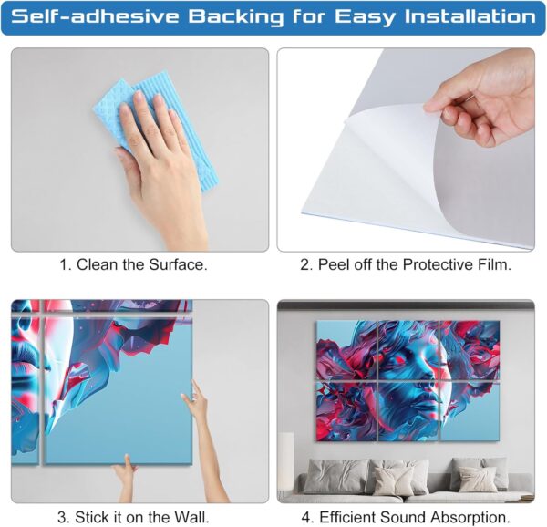 6 Pack Art Acoustic Panels Sound Proof Foam for Walls, 72X48 Inches Decorative Sound Absorbing Panels for Bedroom, Adhesive Included, Statues