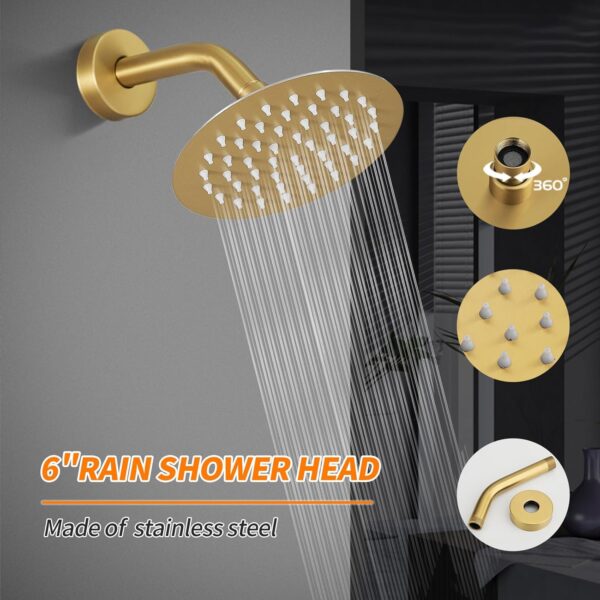 Tub Shower Faucet Set (Valve Included) with 6-Inch Rain Shower Head and Tub Spout Single-Handle Tub and Shower Trim Kit Brushed Gold