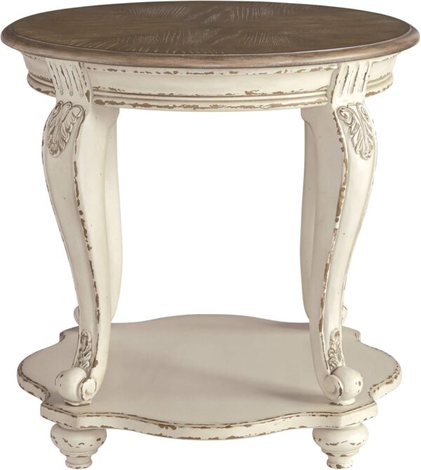 Signature Design by Ashley Realyn French Country Two Tone Round End Table, Chipped White