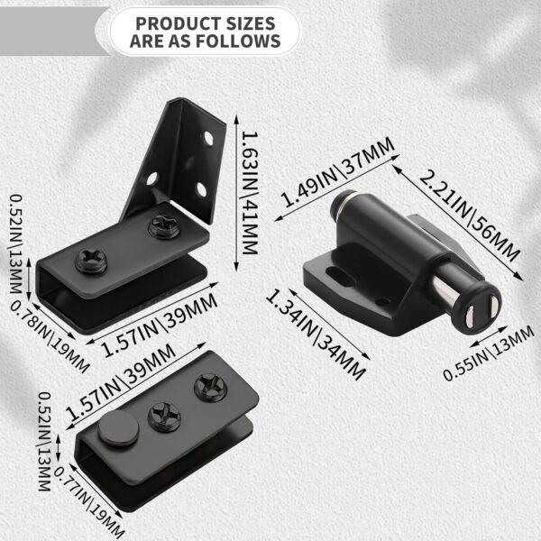Stainless Steel Glass Door Hinge Double Head Magnetic Catch Closures with ABS Clamp Set for 5-7mm Glass Doors (1, Black)