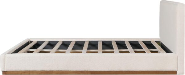 Merax Queen Size Bed Frame, Elegant Fabric Upholstered Platform Bed with Tall Padded Headboard for Bedroom, Solid Wood Slats Support, No Box Spring Needed, Easy Assembly, White