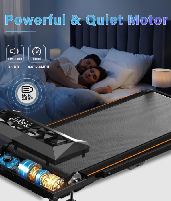 Walking Pad Treadmill, 2.5HP Under Desk With Remote Control & LED Display, Quiet for Compact Space, Portable for Home Office Use