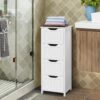Yaheetech Bathroom Floor Cabinet, Wooden Side Storage Organizer, 4 Drawers Free-Standing Cabinet for Bathroom/Hallway/Living Room, White