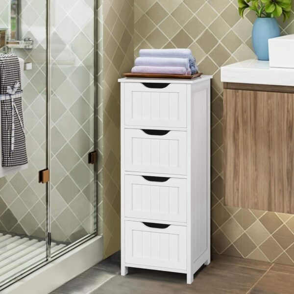 Yaheetech Bathroom Floor Cabinet, Wooden Side Storage Organizer, 4 Drawers Free-Standing Cabinet for Bathroom/Hallway/Living Room, White