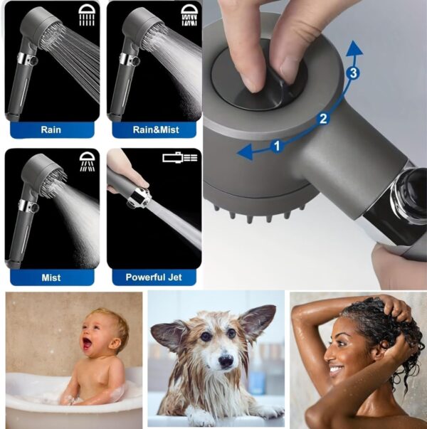 Ion Shower Drops Head Filtered Showerhead With Five Filters,Filtered Shower Head With Handheld,High Pressure Turbo Showerhead,Reusable,Adjustable Settings With Hose (1cover)