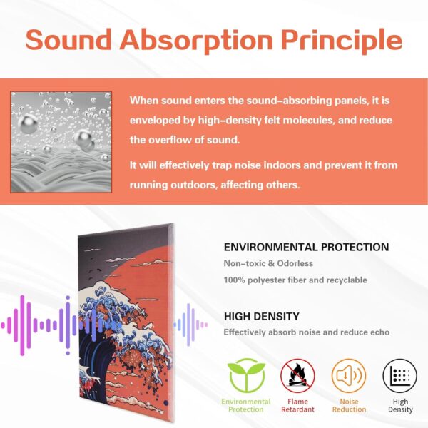 8 Pcs Art Acoustic Wall Panels, 48"X32" Self-adhesive Soundproof Wall Panels, High-Density Sound Absorbing Panel, Acoustic Treatment for Recording Studio, Home, Office (Mount Fuji Sunset）