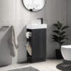 16“ Bathroom Vanity Sink Combo for Small Space, Modern Floor Standing Small Bathroom Vanity with Sink, Bathroom Cabinet Set with 2 Toilet Paper Holders, Black Wallnut