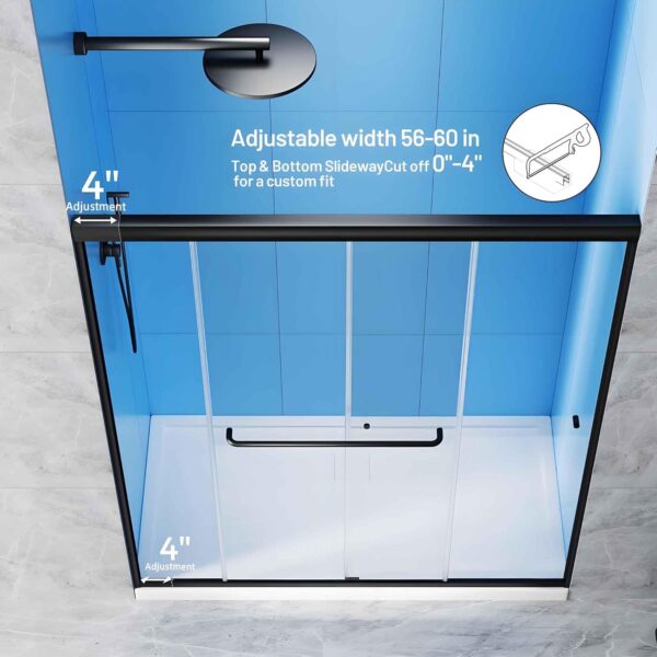 56-60" W x 70" H Double Sliding Shower Door,1/4" Thick Clear SGCC Tempered Glass Shower Door,Shower Glass Door Matte Black Finish