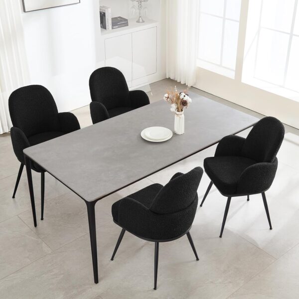 Black Dining Chairs Set of 4, Modern Dining Chairs with Arms and Sturdy Metal Legs, Boucle Fabric Upholstered Kitchen Dining Chairs for Dining Room, Living Room, Bedroom