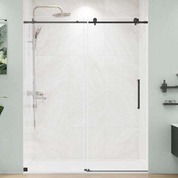Glass Shower Door 56-60" W x 72" H, Frameless Sliding Shower Door 5/16"(8mm) Thick SGCC Tempered Glass Easy Clean, Shower Sliding Door with Stainless Steel Handle and Hardware in Matte Black