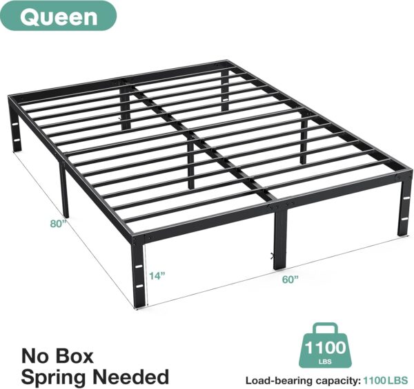 Sweetcrispy Queen Bed Frame - Heavy Duty Metal Platform Bed Frames Queen Size with Storage Space Under Frame, No Box Spring Needed, 14 Inches, Sturdy Steel Slat Support…