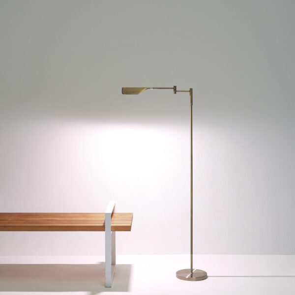 Brightech Leaf Pharmacy LED Reading Lamp, Dimmable Floor Lamp with Easy Rotation over Chair or Desk for Living Rooms & Offices, Adjustable Standing Tall Lamp, For Sewing & Crafts, Antique Brass (Gold)