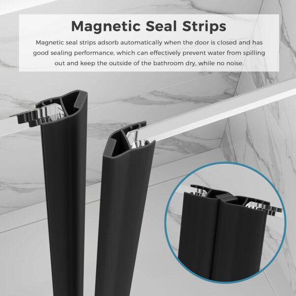 DELAVIN 40" W x 72" H Frameless Glass Shower Door, Hinged Single Swing Shower Door with Stainless Steel Hinges and Handle, Matte Black Shower Doors can be Installed Left and Right, Magnetic Closing