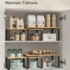 SONGMICS Cabinet Organizer Shelf, Set of 4 Kitchen Counter Shelves, Kitchen Storage, Spice Rack, Stackable, Expandable, Metal and Engineered Wood, Ink Black and Natural Beige UKCS210B01
