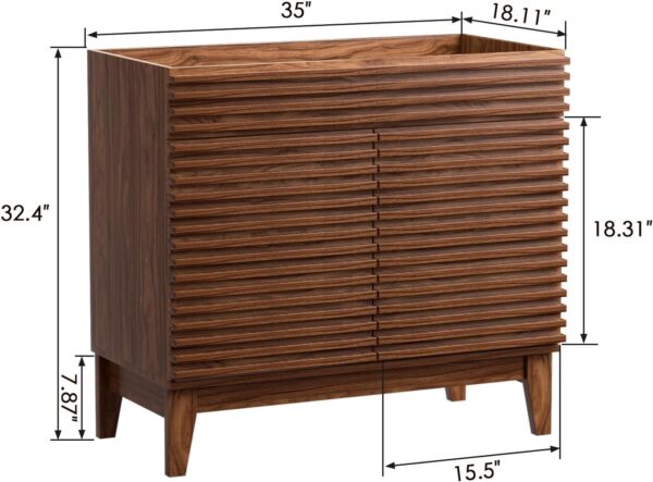 ROOMTEC 36" Bathroom Vanity, Mid-Century Freestanding Bathroom Cabinet Vanity with Storage, Particleboard Frame with Wood Grain Laminate, Walnut (Sink Basin Not Included)
