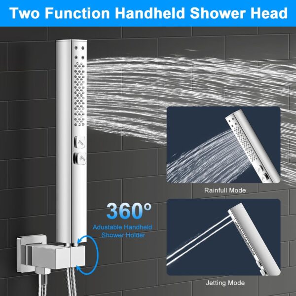 Shower Faucet Set, 12 Inch Polished Chrome Shower System, Wall Mounted Rain Shower Head with 2 in 1 Handheld Spray, Modern Square Shower Head Rainfall Shower Head System, Shower Valve Trim Kit