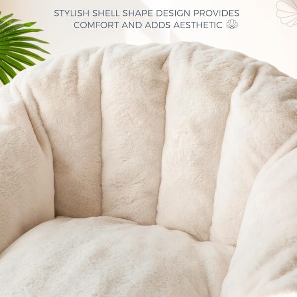 MAXYOYO Giant Bean Bag Chair, Oversized Bean Bag Couch for Adults and Kids, Faux Fur Shell-Shaped Large Chair with Filler, Stuffed Big Accent Sofa Lounge Floor Sofa for Gaming, Reading, Beige