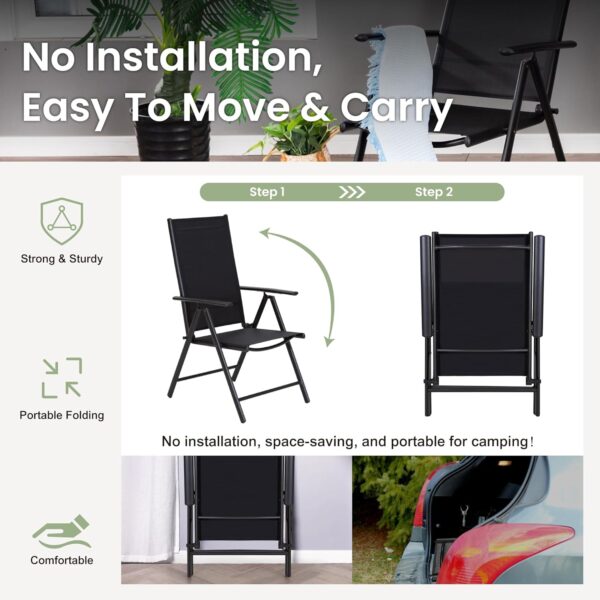 71HYlBTzpfL._AC_SL1500_.jpg PHI VILLA 5 Pcs Patio Dining Set with Patio Table and Chairs, Outdoor Dining Set for 4 with Adjustable Patio Folding Chairs & Square Patio Dining Table with 1.57" Umbrella Hole, Black