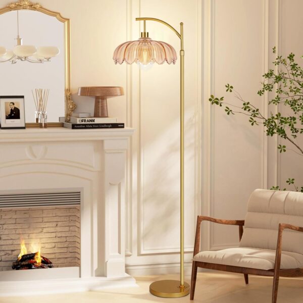 Floor Lamp for Living Room,Bedroom,Gold Dimmable Standing Lamp with Remote,Mid Century Modern Brass Tall Lamp Retro Vintage Green Glass Lamp Floor Light Boho Bohemian