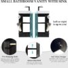 16“ Bathroom Vanity Sink Combo for Small Space, Modern Floor Standing Small Bathroom Vanity with Sink, Bathroom Cabinet Set with 2 Toilet Paper Holders, Black Wallnut