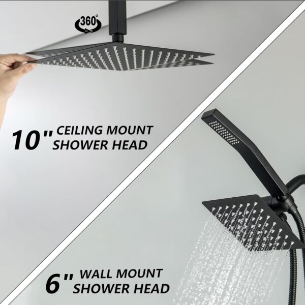 71HjgDZEdDL._AC_SL1500_.jpg 3 Handle Shower Faucet Set, 10" Ceiling Mount Rain Shower Head with Handheld Spray Matte Black Shower Systems with Rain Shower and Handheld