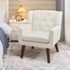 71HyATWlg8L._AC_SL1500_.jpg Accent Chair Button-Tufted Upholstered Living Room Chairs Comfy Reading Chair Mid Century Modern Chair with Linen Fabric Lounge Arm Chairs for Living Room Bedroom (Beige Set of 2)