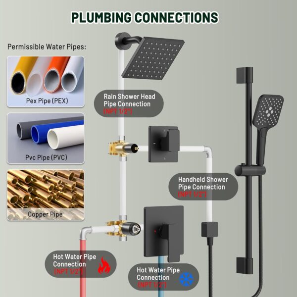 71IMbtG3SnL._AC_SL1500_.jpg Black Shower Faucet Set - High Pressure Shower Head and Handheld Shower System, Wall Mounted 6 Inches Rain Shower Head with Slide Bar Shower Fixtures (Valve and Trim Kit Included), Matte Black