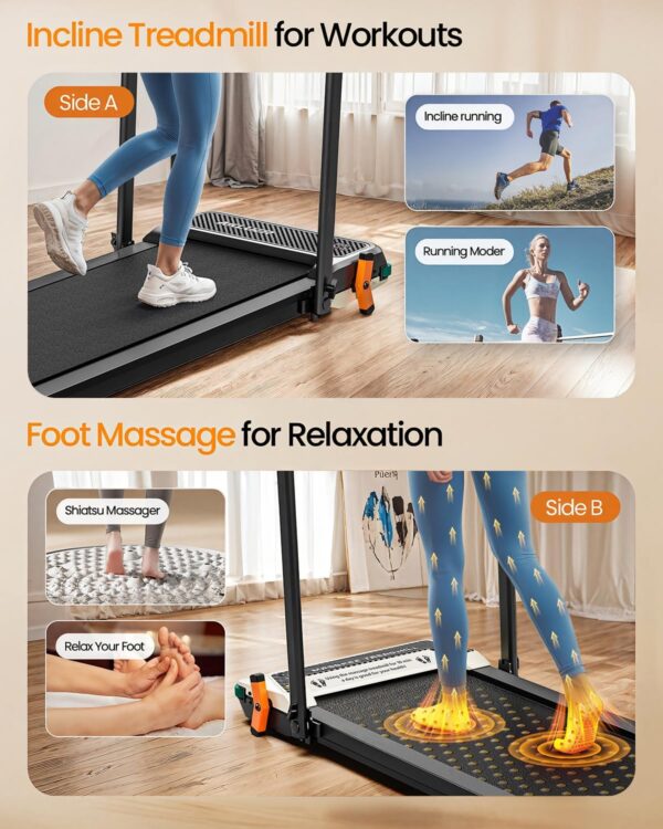 Versatile Walking Pad with Incline - Dual-Sided Under Desk Treadmill with Foot Massage,Portable Compact Treadmills with 330LBS Weight Capacity,2 in 1 Walking Treadmill for Home/Office-Orange