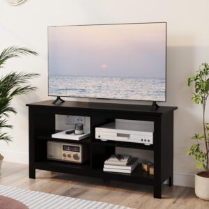 43 Inches TV Stand,Mid Century Modern Entertainment Center with 4 Open Shelves Farmhouse TV Media Console Table for Living Room,Bedroom,Television Stand up to 50 Inches(Black)