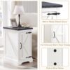 JXQTLINGMU Farmhouse Nightstand Set of 2 with Charging Station, 17" D Rectangular End Table with Barn Door & Adjustable Storage Shelf, Wood Rustic Sofa Side Table for Living Room, Bedroom, White
