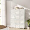 SONGMICS Cube Storage Organizer, Set of 12 Plastic Cubes, Closet Storage Shelves, DIY Plastic Closet Cabinet, Modular Bookcase, Shelving with Doors for Bedroom, Living Room, Cream White ULPC342W02