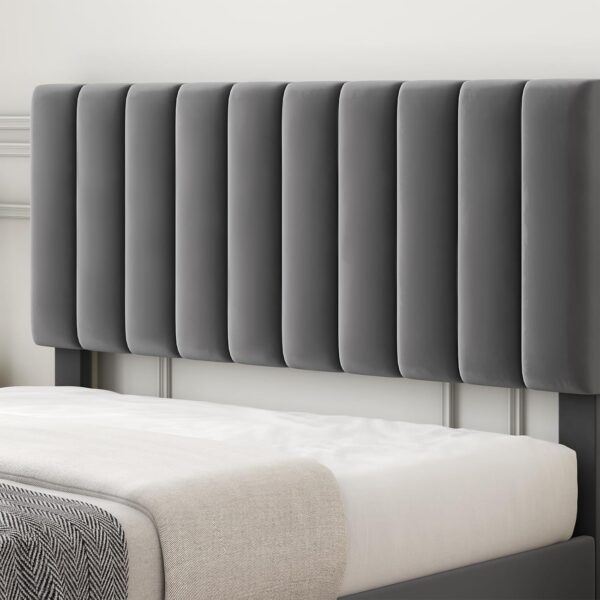 IDEALHOUSE Queen Size Bed Frame with Adjustable Headboard, Velvet Upholstered Platform Bed Frame with Strong Wooden Slats, Non-Slip and Noise-Free, No Box Spring Needed, Easy Assembly, Grey