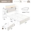 Keyluv Queen Bed Frame with Storage Headboard & 2 Drawers, Upholstered LED Platform Bed with Charging Station & Bedside Storage Rack, Metal Slat Support, No Box Spring Needed, Velvet Fabric, White