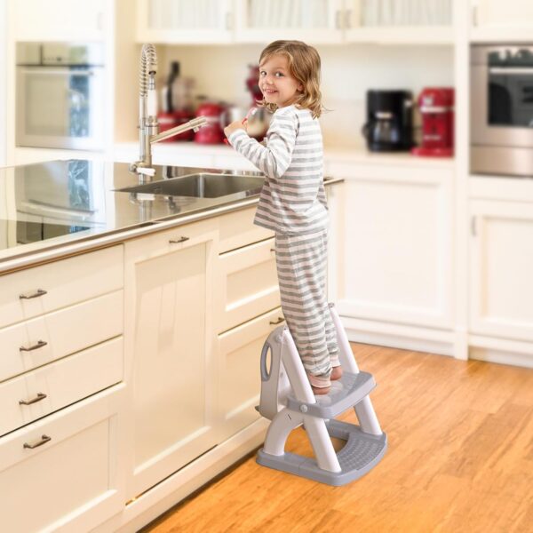 SKYROKU Potty Training Toilet, New Sector-Shape Stabilized Base two in one Toddler Toilet Seat with Splash Guard, Anti Slip Pad, and Step Stool Enamel Grey
