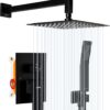 Gappo Matte Black Shower System Wall Mounted High Pressure 10 Inch Shower Faucet Set Rain Shower Head with Handheld Shower Fixtures, Rough-in Valve Included
