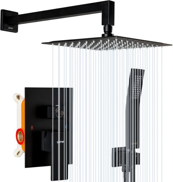 Gappo Matte Black Shower System Wall Mounted High Pressure 10 Inch Shower Faucet Set Rain Shower Head with Handheld Shower Fixtures, Rough-in Valve Included