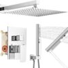 Shower Faucet Set, 12 Inch Polished Chrome Shower System, Wall Mounted Rain Shower Head with 2 in 1 Handheld Spray, Modern Square Shower Head Rainfall Shower Head System, Shower Valve Trim Kit