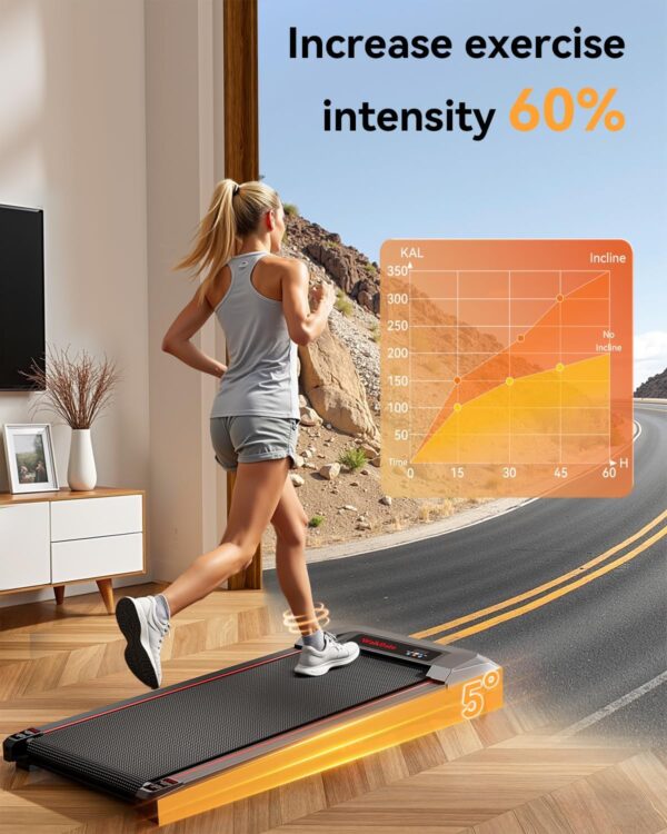 Walking Pad Treadmill, WalkDate Incline Walking Pad Under Desk Treadmills 330 Lbs Capacity, 2.5HP Low Noise Portable Running Machine for Home and Office, with LED Display, Remote Control, Beige