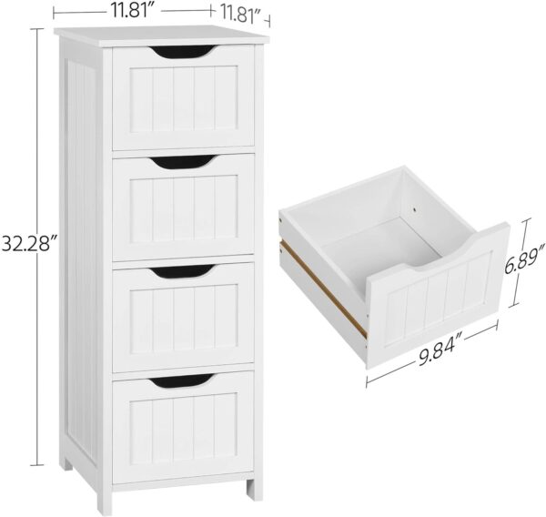 Yaheetech Bathroom Floor Cabinet, Wooden Side Storage Organizer, 4 Drawers Free-Standing Cabinet for Bathroom/Hallway/Living Room, White