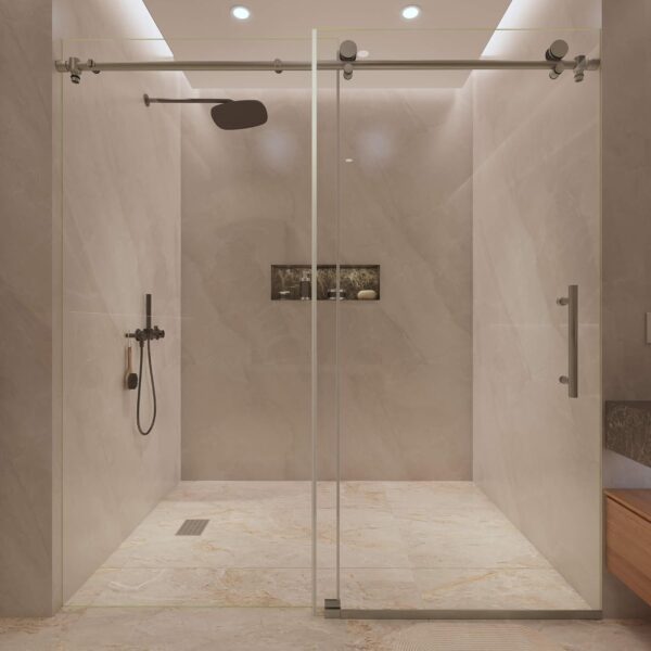 Fab Glass And Mirror Frameless Sliding Shower Door 48" X 72", Adjustable Width 44-48", 5/16" Thick Tempered Glass, Brushed Nickel