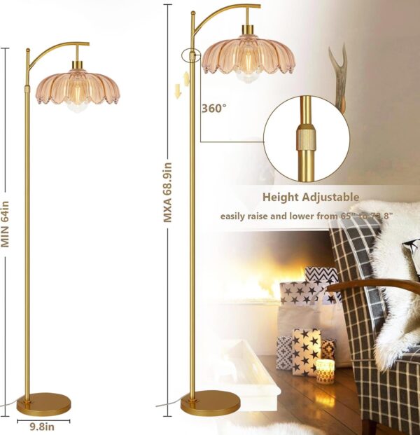 Floor Lamp for Living Room,Bedroom,Gold Dimmable Standing Lamp with Remote,Mid Century Modern Brass Tall Lamp Retro Vintage Green Glass Lamp Floor Light Boho Bohemian