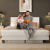 Miscoos Queen Size Platform Bed Frame with Upholstered Headboard and Metal Support – Sturdy, Noise-Free, No Box Spring Needed, Easy Assembly, Storage Space