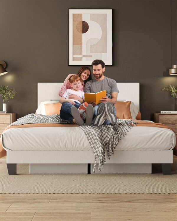 Miscoos Queen Size Platform Bed Frame with Upholstered Headboard and Metal Support – Sturdy, Noise-Free, No Box Spring Needed, Easy Assembly, Storage Space