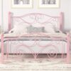 VECELO Queen Size Bed Frame with Headboard and Footboard, Heavy Duty Metal Slat Support, Platform Mattress Foundation, No Box Spring Needed, Easy Assembly, Pink