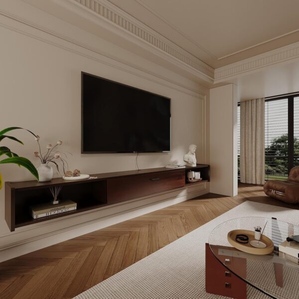 55'' Floating TV Stand,Wall Mounted TV Console,Floating TV Cabinet,Under TV Shelf for Bedroom Living Room(Walnut)
