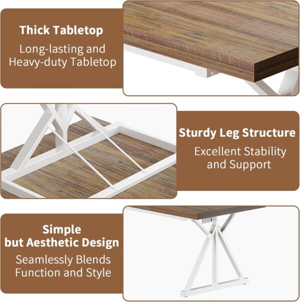 70.8-Inch Executive Desk with Power Outlet, Large Office Desk, Long Home Office Table, Big Writing Computer Tbale, Modern Work from Home Desk Office Furniture for Laptop, White