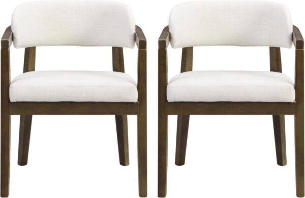 Christopher Knight Home Set of 2 Lanford Fabric Upholstered Dining Chairs, Curved Backrest Kitchen Side Chair, Soft Padded Seat&Back Cushion, Solid Wood Armchair, Ergonomic Extra Seat, Beige+Walnut